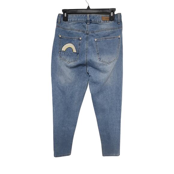 BooHoo Womens Patch Jeans Size 10 Retro Rainbow Retro Hippie Boho - Picture 4 of 9